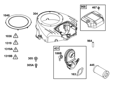 Blower Housing And Air Cleaner Group Diagram and Parts List for 40N777-0010-B5 400000 - 699999 Briggs and Stratton Engine